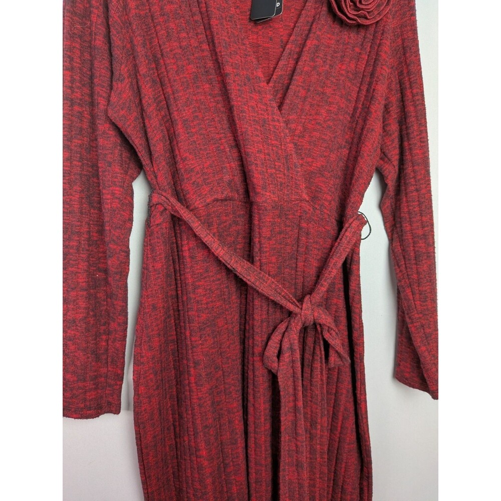 Torrid Midi Surplice Dress Size 1x 14-16 Red Knit Fabric Ribbed V Neckline Wrap - Picture 4 of 13